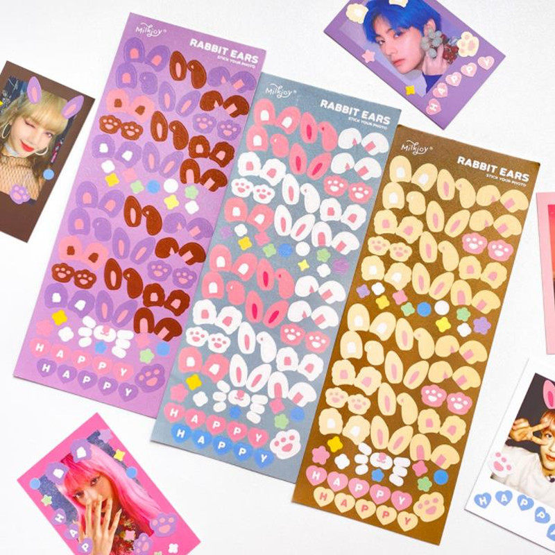 学生可爱卡通兔耳朵追星贴纸ins风diy装饰照片手账素材可移贴纸