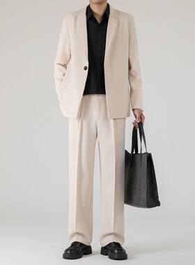 CHANMOH美式复古休闲西服男秋季潮牌宽松休闲西装外套男士