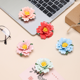 陶瓷牡丹冰箱贴手工捏花桌面小摆件乔迁磁吸入宅场景布置新房用品