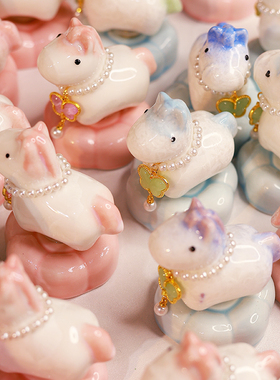 陶瓷结晶釉转转小马车载摆件