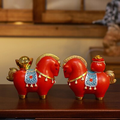 马上有钱茶宠小马元宝可旋转摆件