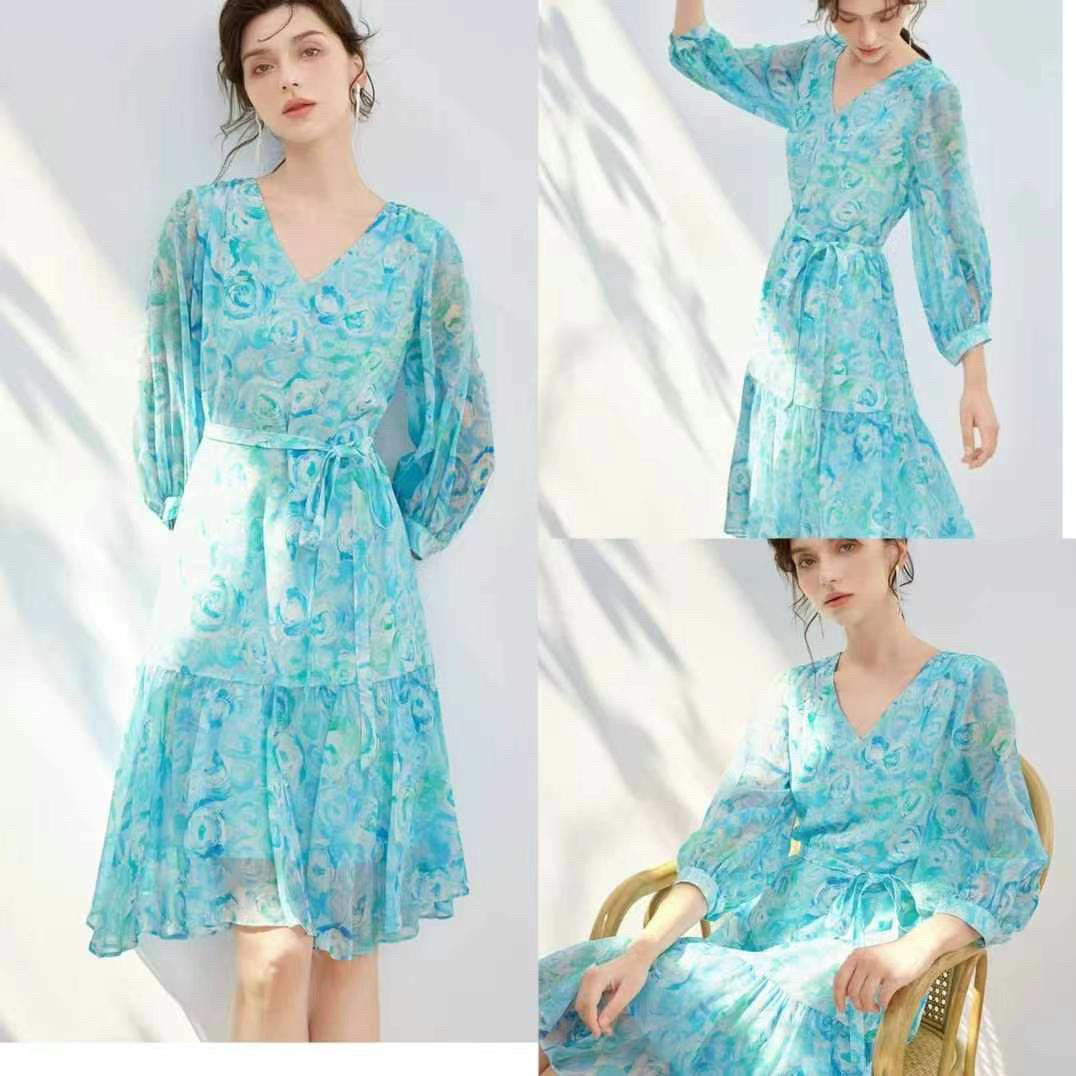 价格咨询.欧洲站设计师原创女装走秀款高定制设计师真丝连衣裙604