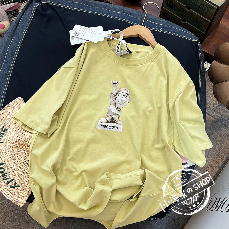 MS.CISSIE太阳字母T恤 芥末黄 白色 ML码200克汗布 水浆印花工艺