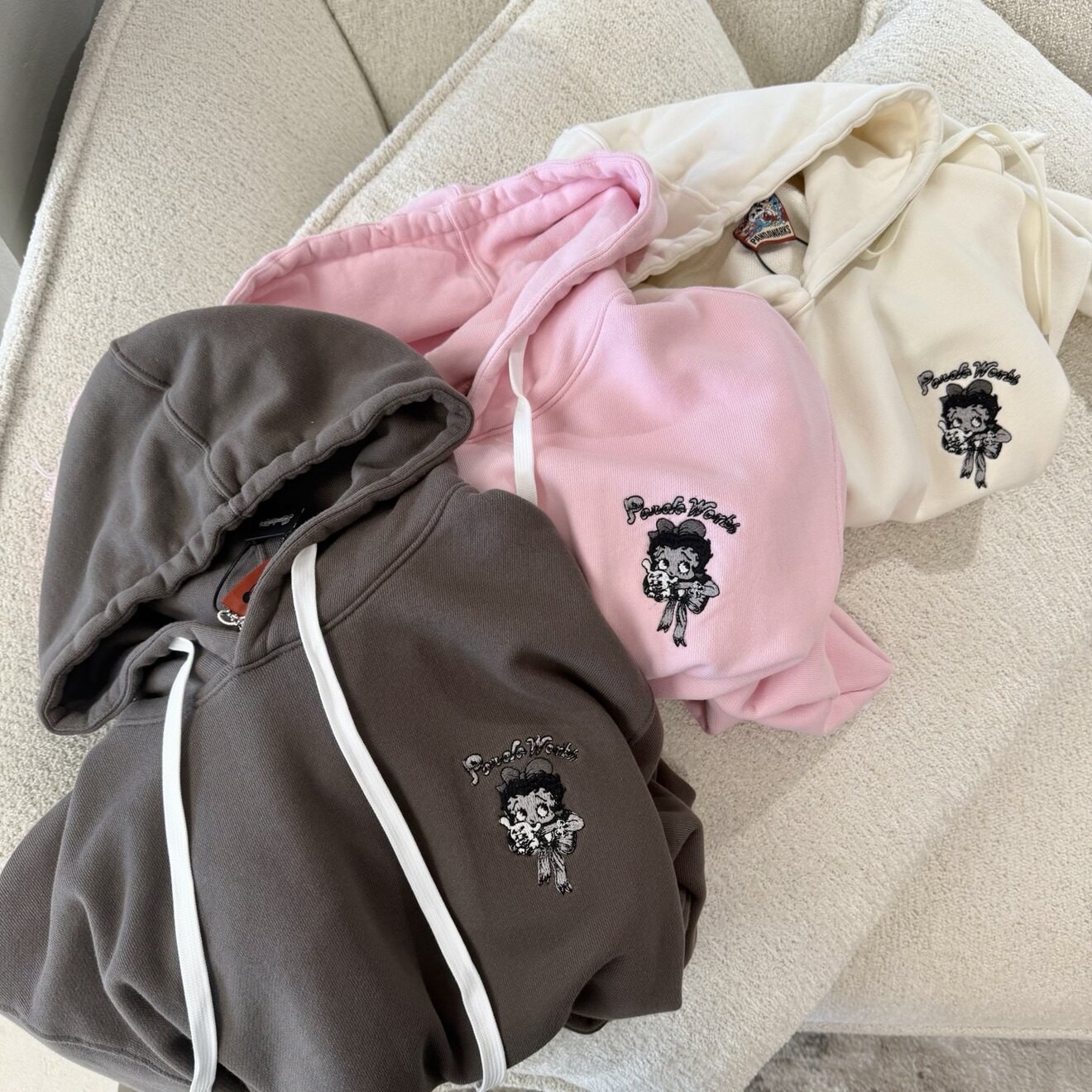Pandawarks【减龄贝蒂帽衫】简约小刺绣连帽插肩卷边纯棉毛圈卫衣
