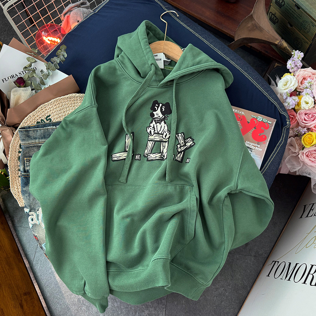 潮牌MS.ClSSlE重工纯棉厚毛圈BF大卫衣连帽宽松刺绣外套情侣百搭