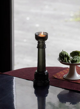 四闲堂 无相佑琉璃莲瓣柱础式烛台 蜡烛台 灯台 茶室空间摆件