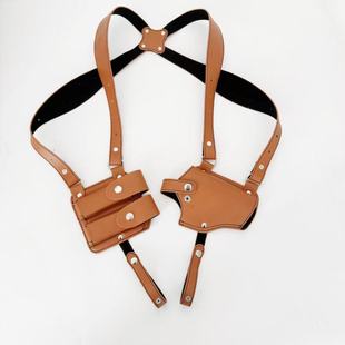 户外真皮背带战术1911枪套带弹匣包双肩腋下隐蔽战术牛皮手枪套