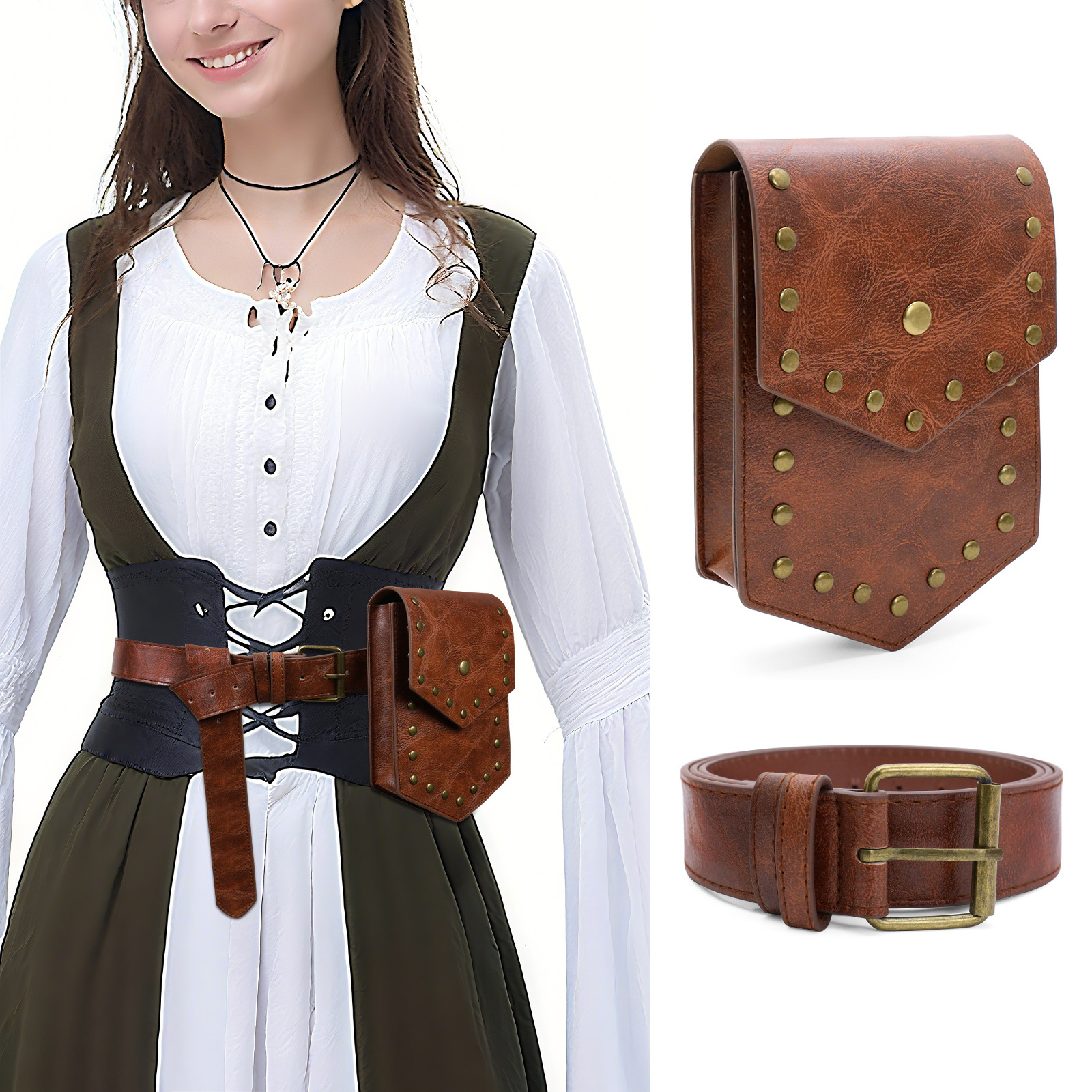 跨境文艺复兴腰包零钱包中世纪PU腰带万圣节cosplay服饰配件道具