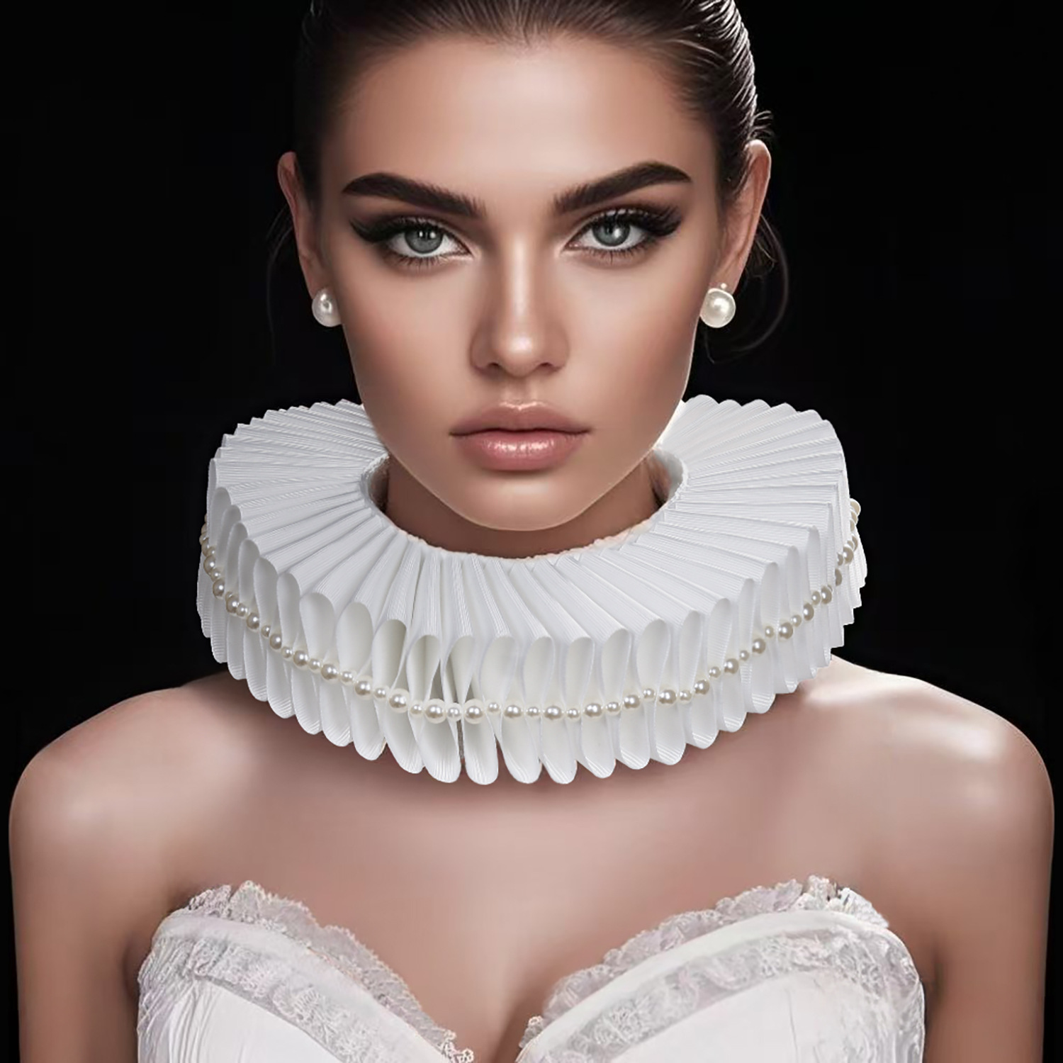 手工伊丽莎白拉夫领 珍珠夸张造型假领 文艺歌剧表演复古写真道具