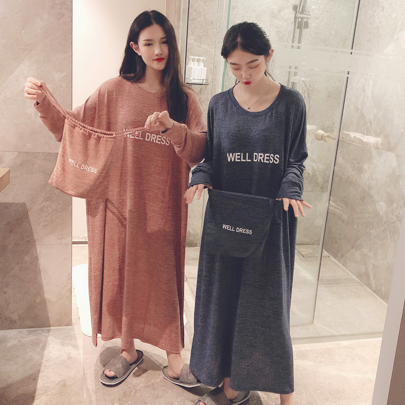 大码莫代尔睡裙女春秋长袖宽松孕妇睡衣胖mm长款可外穿200斤秋冬78.00元包邮