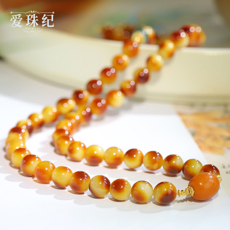 爱珠纪水晶设计 S925银款沁色蜜蜡多圈手串项链F1-26
