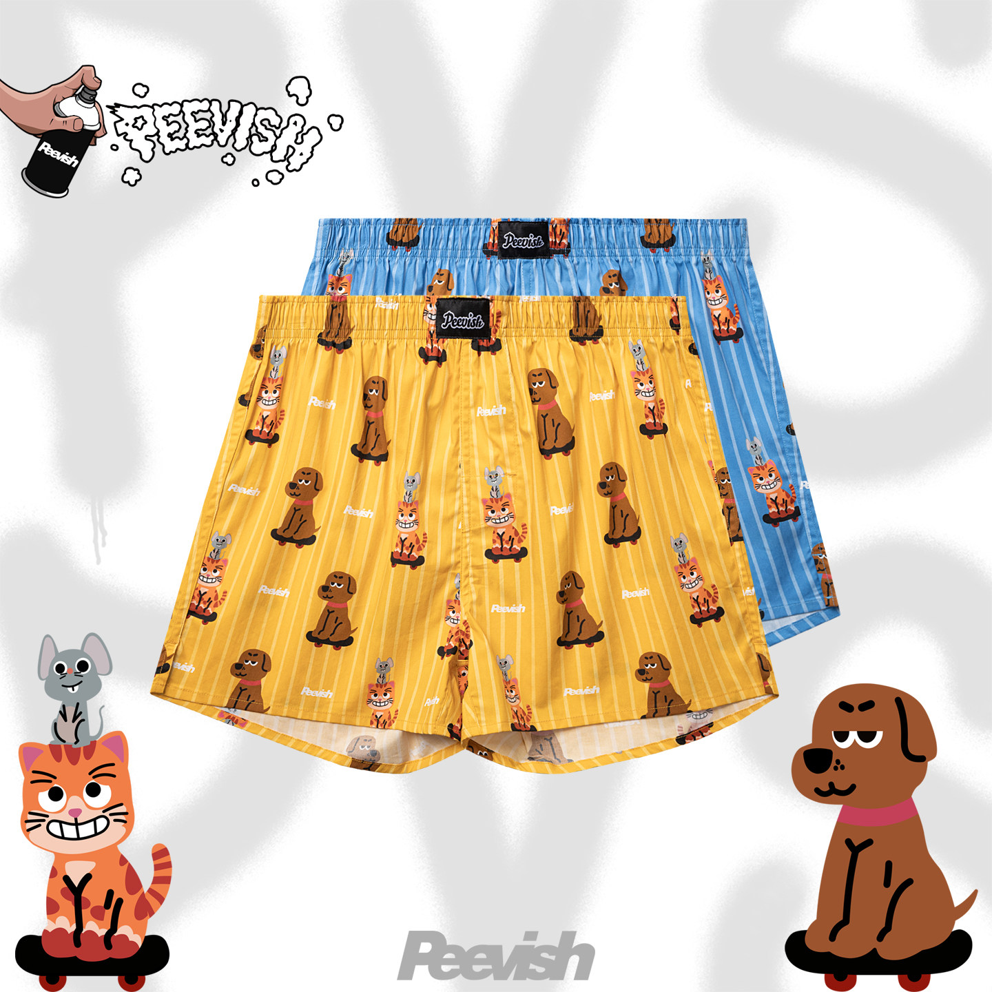 霹危斯PEEVISH纯棉阿罗裤宽松内裤男裤头女居家短睡裤孖烟通裤衩