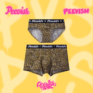 霹危斯PEEVISH卡通可爱情侣抗菌纯棉豹纹平角内裤 男生女三角内裤
