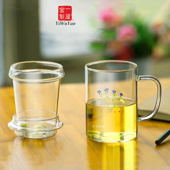 一屋窯耐熱玻璃茶具 全玻璃杯 花茶杯三件杯FH-231S3泡茶過濾水杯