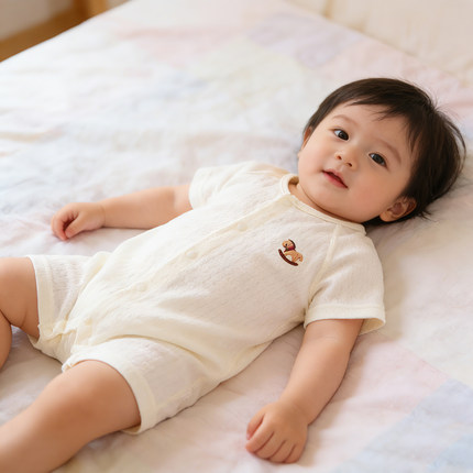 新生婴儿短袖连体衣夏季薄款奥代尔无骨睡衣男女宝宝家居空调衣服