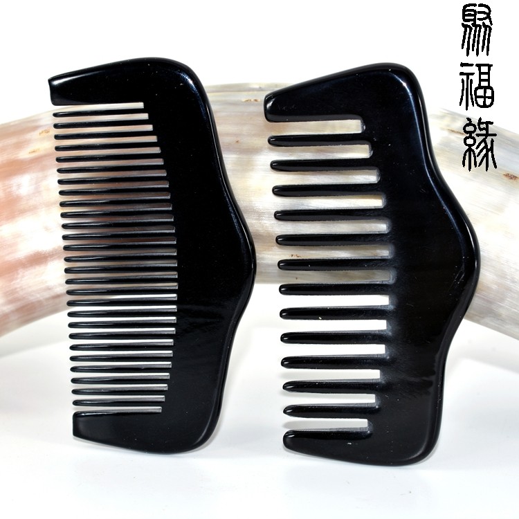 正宗天然牛角梳便携梳子 黑水牛角宽齿山型梳防静电防脱发按摩梳