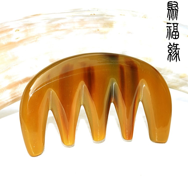 天然黄水牛角梳子五齿经络梳子 大号加厚头部按摩保健宽齿通/乳腺
