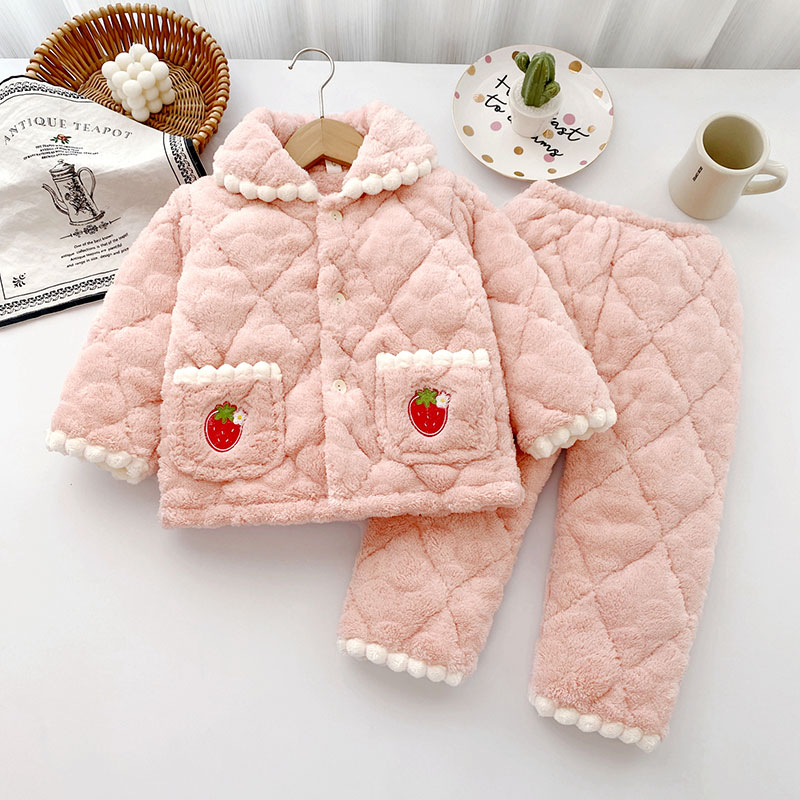 冬季儿童加绒加厚款睡衣男童家居服宝宝小孩女孩小中大童睡衣套装