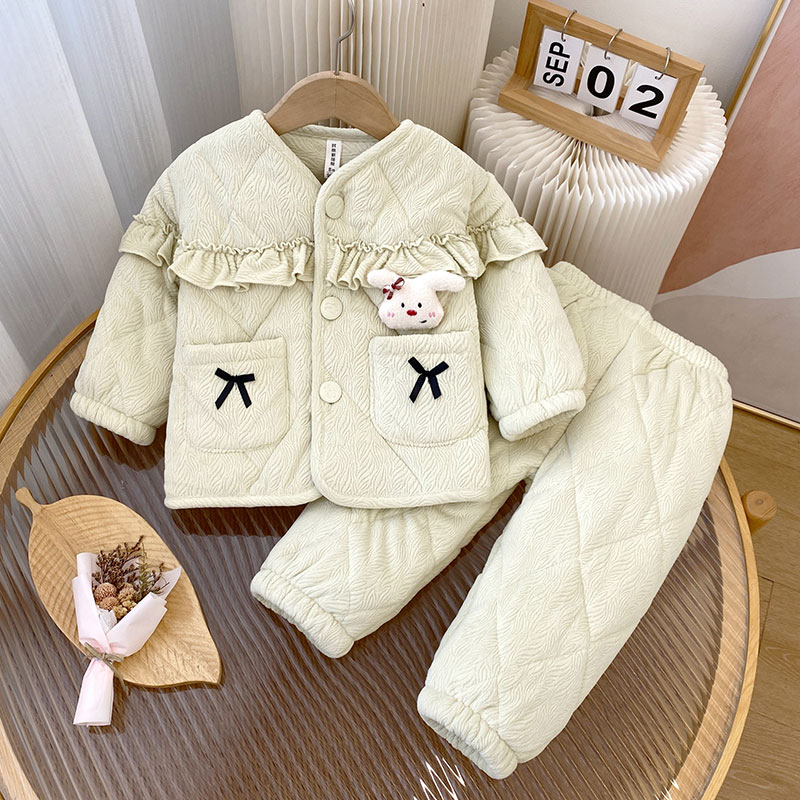 儿童加厚套装冬季男孩女童保暖家居服加绒保暖轻便款宝宝冬天睡衣