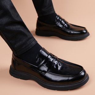 休闲皮鞋男真皮头层牛皮商务时尚男鞋内增高一脚蹬懒人豆豆鞋高端