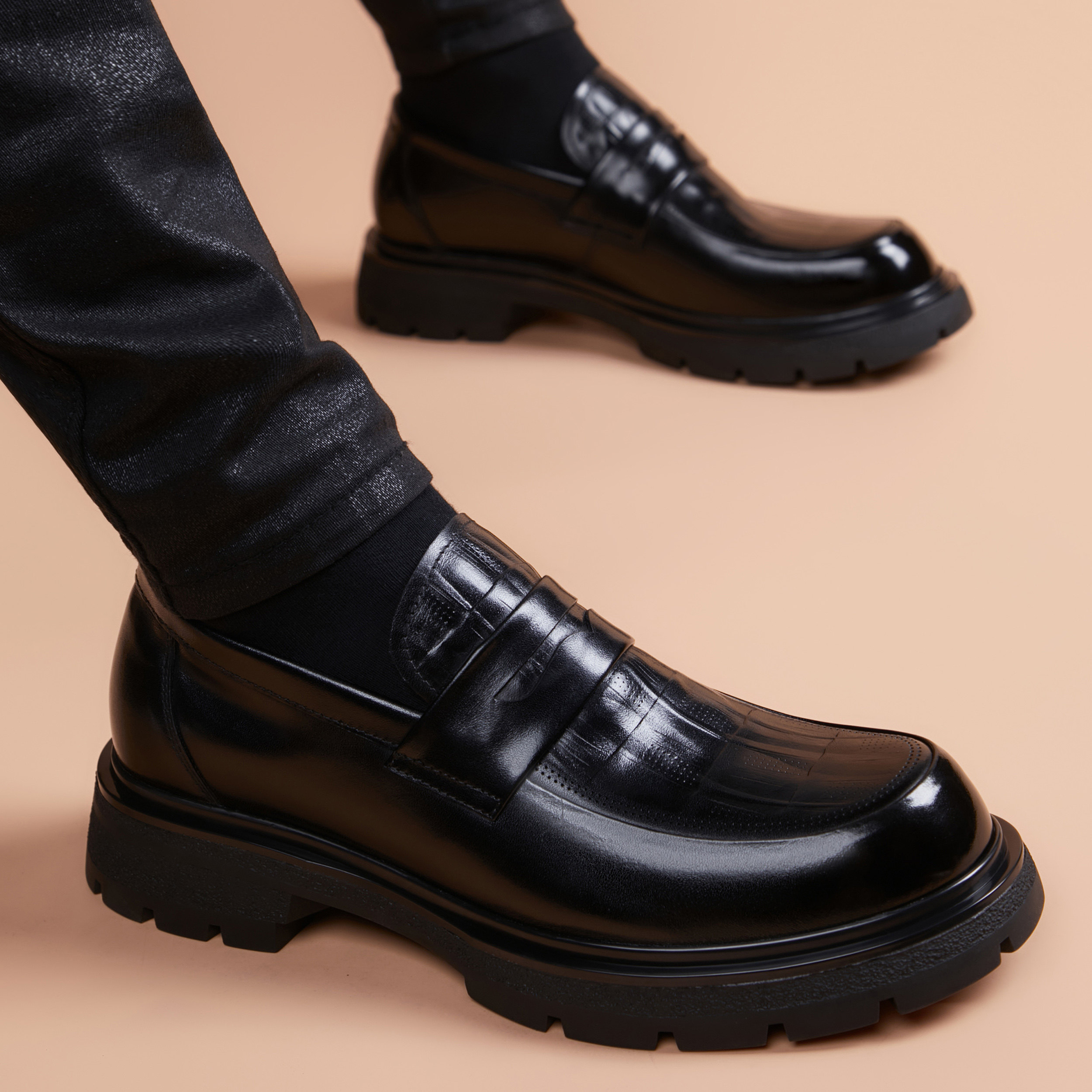 男士皮鞋真皮头层牛皮一脚蹬乐福男鞋增高商务休闲英伦风高档鞋子