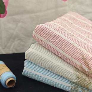 韩系纯棉条纹色织水洗棉布料桌布衣服床品连衣裙包袋diy手工面料
