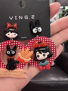 魔女宅急送小巫女卡通树脂925银耳钉甜酷女孩个性小众波点耳环