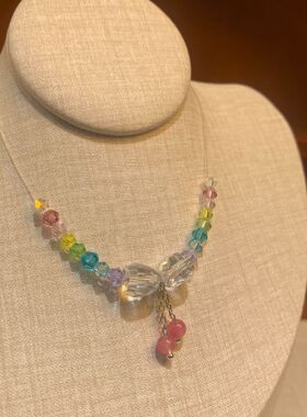 水晶项链夏日新款果冻是串珠项链甜美可爱多巴胺彩色配饰锁骨链