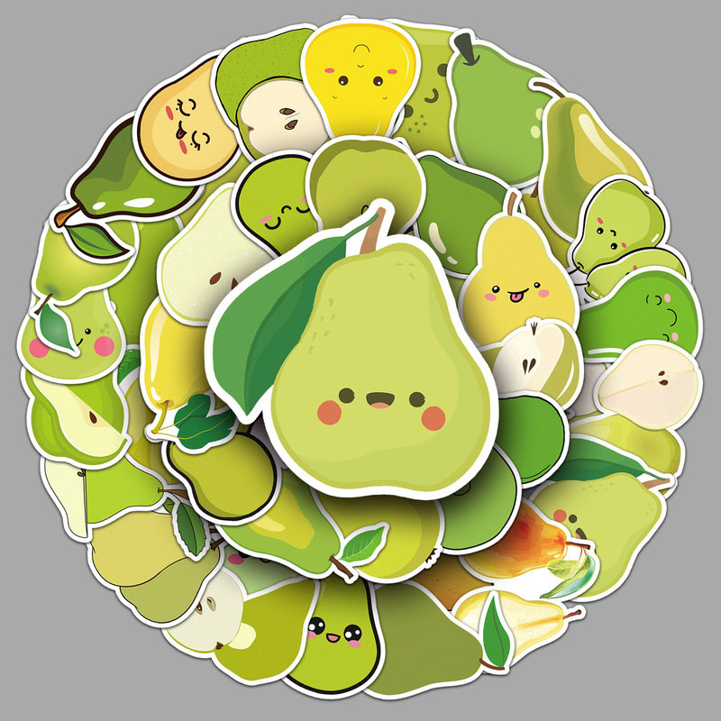 50张梨贴纸卡通水果可爱绿色diy防水装饰笔记本手机壳手账本贴纸
