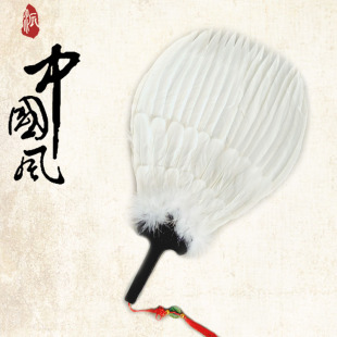 复古白色三层孔明扇八卦扇大羽毛扇子诸葛亮扇手工扇工艺扇中国风