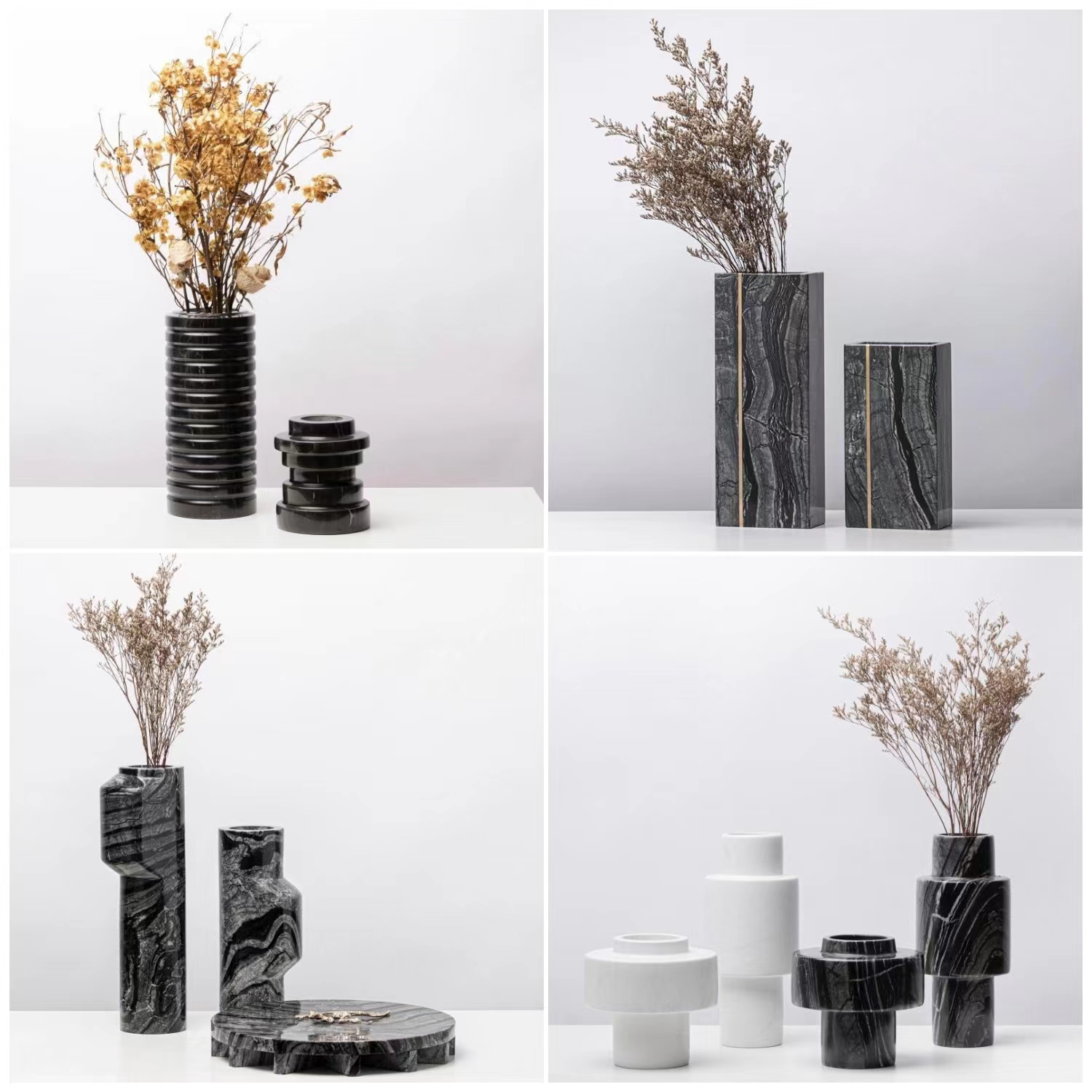 软装样板房洞石大理石装饰花瓶