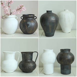 宋式美学风家居客厅电视柜茶几玄关样板房民宿创意黑白色陶瓷花瓶