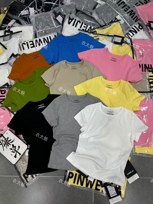 6855早春新款韩版时尚百搭圆领短袖T恤女修身显瘦净版上衣半袖潮