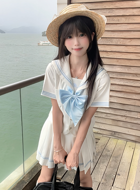 花千猪新品 小泉夏水手服 日系学院风水手领百褶裙jk制服短袖套装