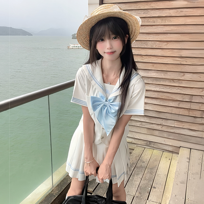 花千猪新品 小泉夏水手服 日系学院风水手领百褶裙jk制服短袖套装