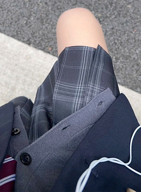 花千猪原创 星屿高格裙  jk制服校供感a字型百褶裙黑格百搭款jk裙