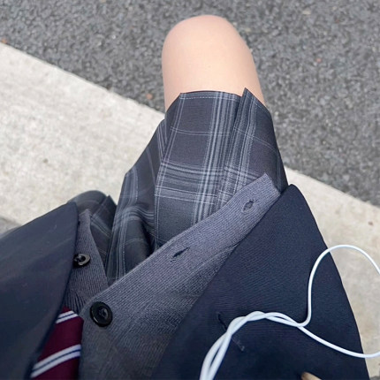 花千猪原创 星屿高格裙  jk制服校供感a字型百褶裙黑格百搭款jk裙