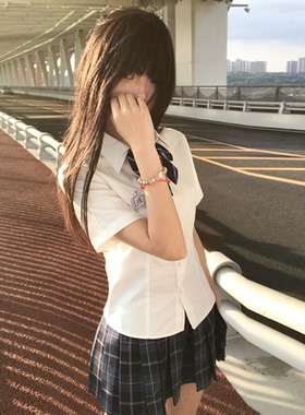 花千猪原创 井南高衬衫 学院风白色短袖jk制服收腰刺绣款百搭上衣