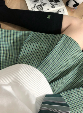 花千猪原创 绿野格裙  jk制服校供感a字型百褶裙绿格百搭款jk裙