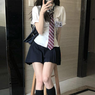 泡泡袖 衬衫 短款 花千猪原创 白色收腰短袖 日系夏季 学院风jk制服 女