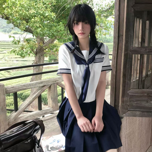 花千猪原创 津原中水手服 日系关西襟白三本基础jk制服长短袖套装