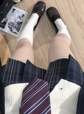 花千猪原创 池岛格裙  jk制服校供感a字型百褶裙蓝白格百搭款jk裙
