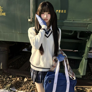花千猪原创 川奈高毛衣     JK白色藏青色套头针织毛衣jk制服上衣