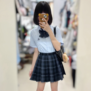 花千猪原创 千葉高衬衫 校供感白色蓝色短袖jk制服刺绣百搭款上衣