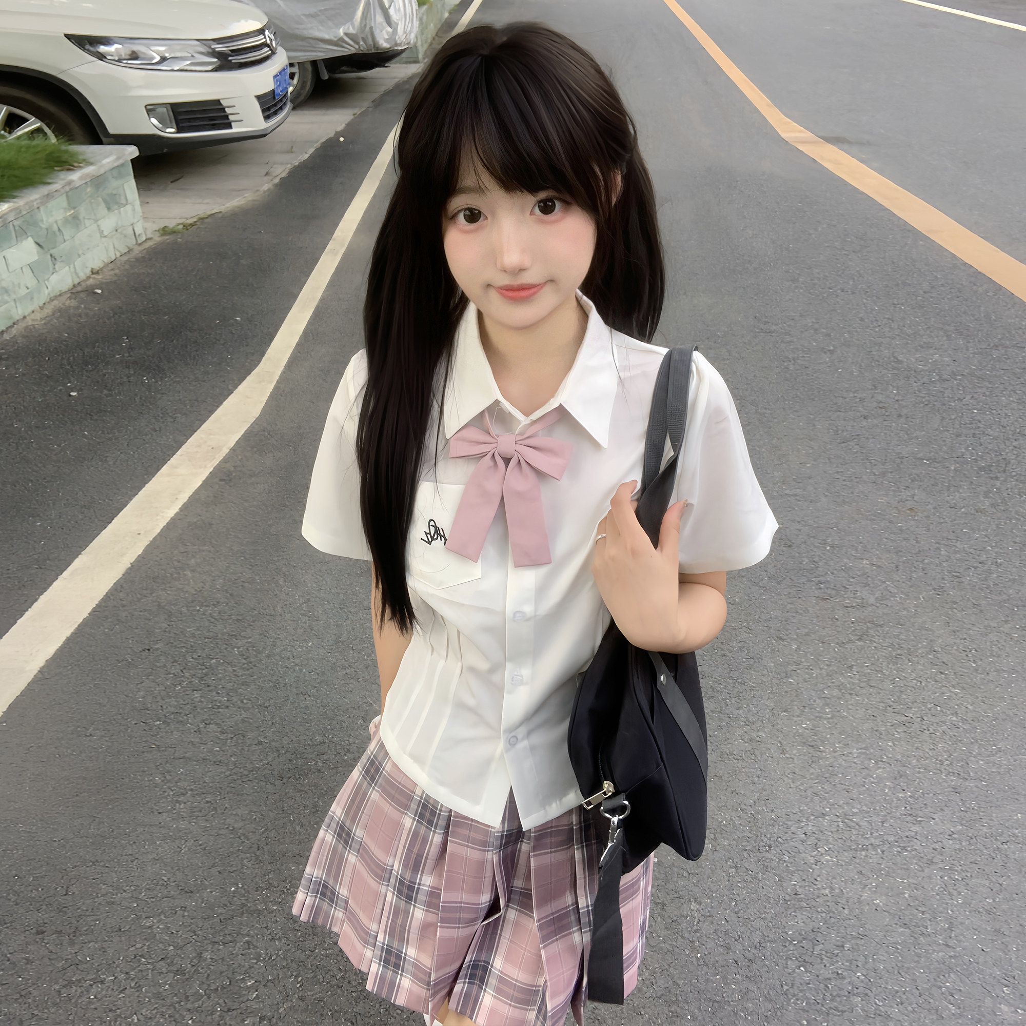 花千猪原创 小铃枳衬衫 学院风收腰白色短袖jk制服百搭款刺绣上衣