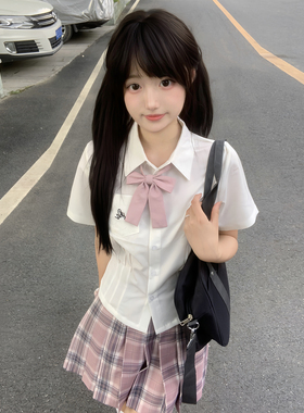 花千猪原创 小铃枳衬衫 学院风收腰白色短袖jk制服百搭款刺绣上衣