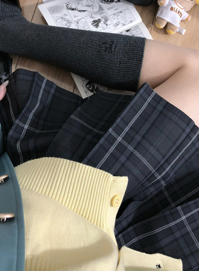花千猪原创 雾岛格裙  jk制服校供感a字型百褶裙黑格百搭款jk裙
