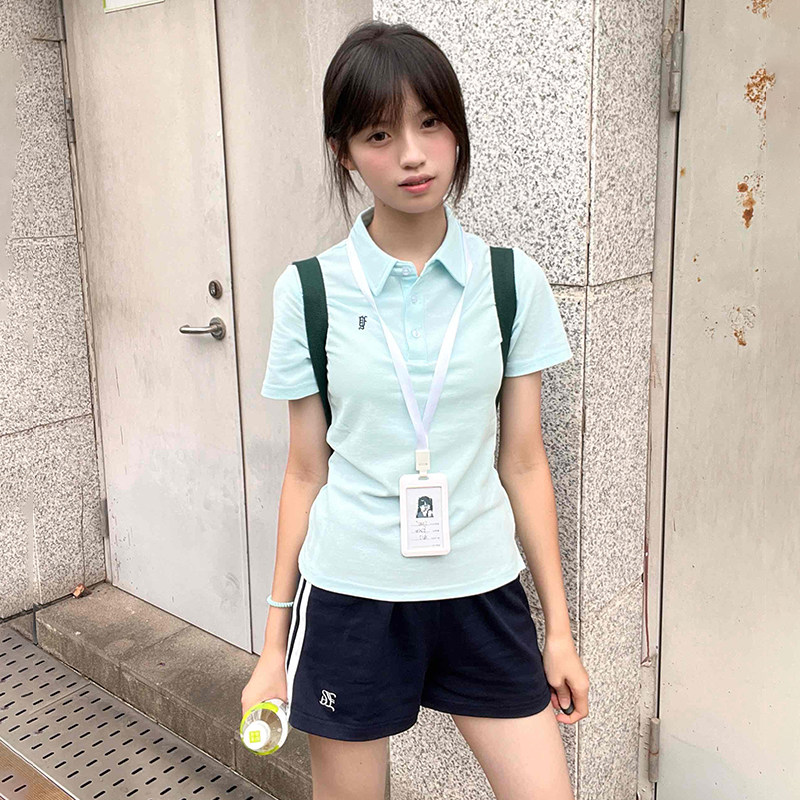 花千猪原创 运动系套装 日系校供感运动两件套JK制服透气polo短裤图片