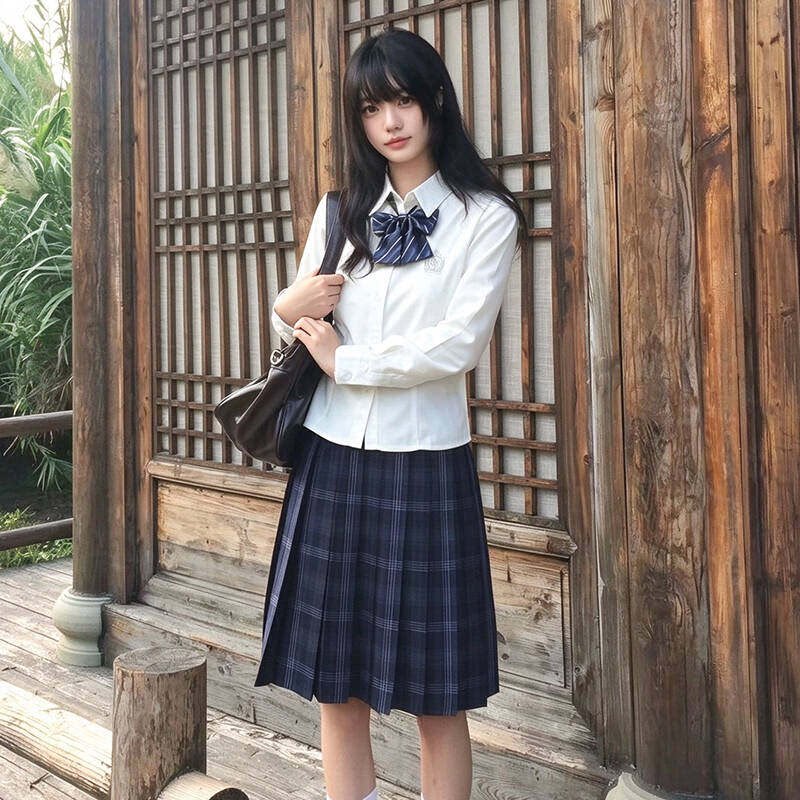 花千猪原创 井南高衬衫 学院风夏秋款短袖jk制服收腰刺绣百搭上衣