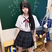 jk制服刺绣百搭款 校供感白色蓝色短袖 上衣 千葉高衬衫 花千猪原创